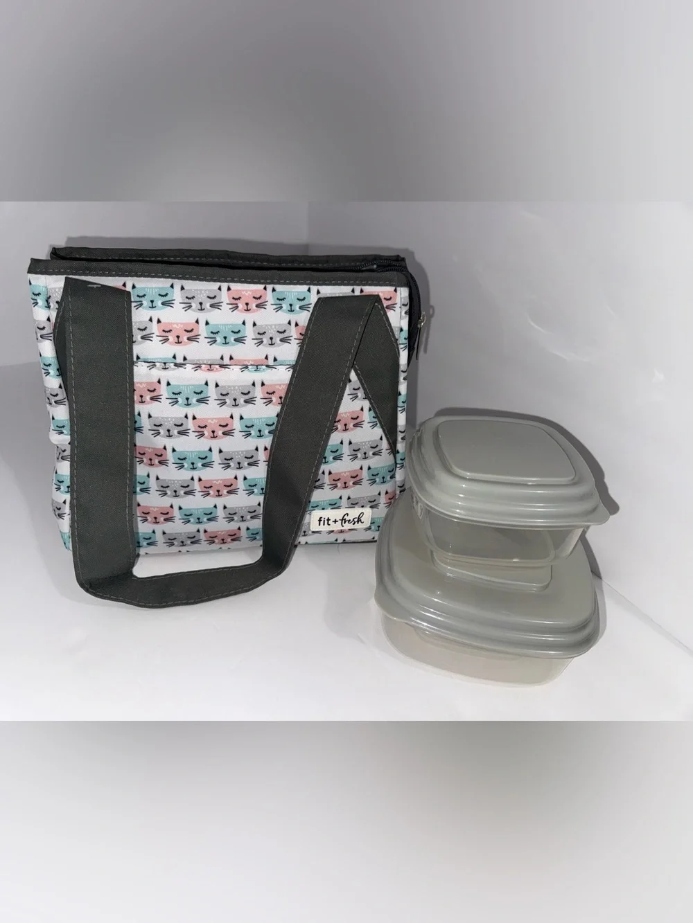 Fit + Fresh Insulated Lunch Bag with 2 Food Storage Containers – Cat Print